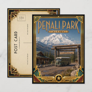 Denali Park Alaska Vintage Art Deco Guldålderns Vykort