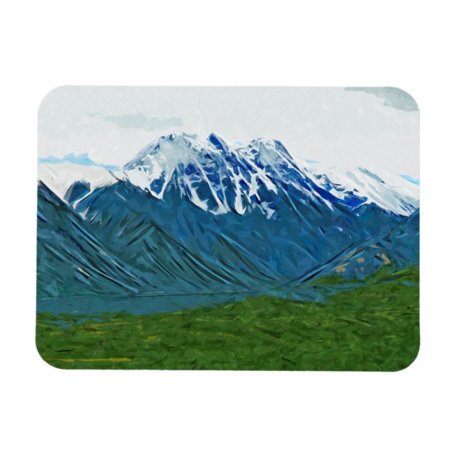 Denali with Rivers Alaska Abstrakt Impressionism Magnet (Horisontell)