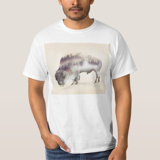 dendubbla exponering-amerikanen buffel-landskap t shirt