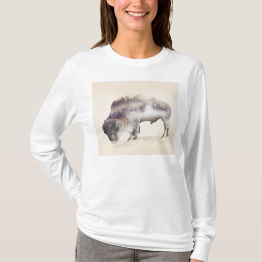 dendubbla exponering-amerikanen buffel-landskap t-shirt