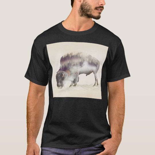dendubbla exponering-amerikanen buffel-landskap t-shirts
