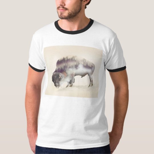 dendubbla exponering-amerikanen buffel-landskap t-shirts