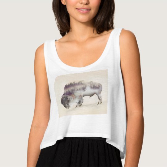 dendubbla exponering-amerikanen buffel-landskap tank top med flowy crop