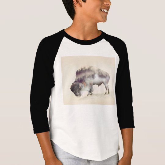 dendubbla exponering-amerikanen buffel-landskap tee shirt