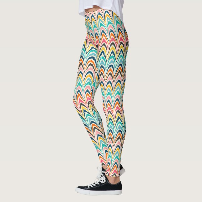 Denfärgade Ikat sparren flammar syr damasker Leggings (Vänster)
