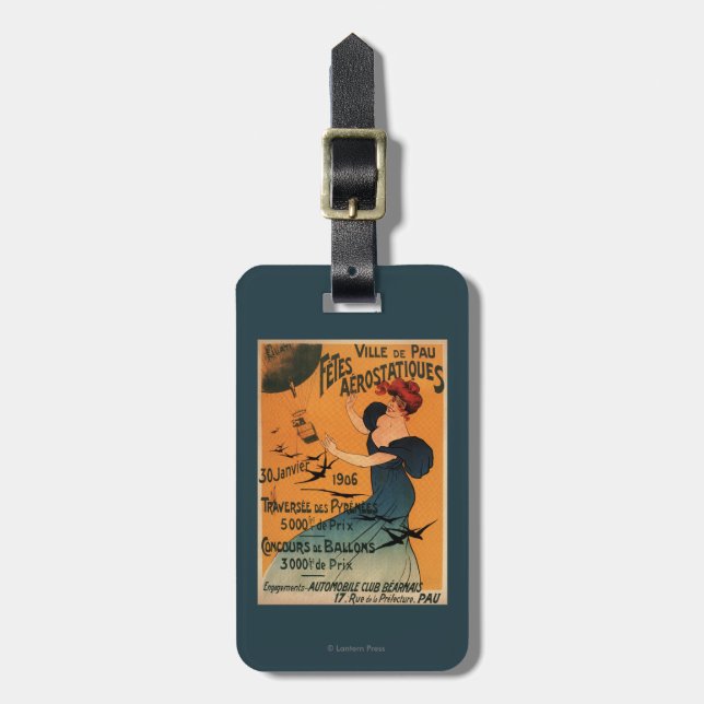 DenHövdade kvinnan väntar på ballongfågelaffischen Bagagebricka (Vertikal Framsida)