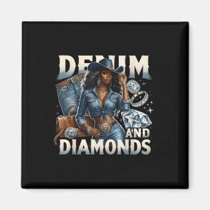 Denim and Diamonds African Melanin Swag Cowtjejer Magnet