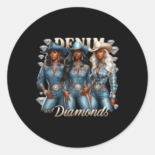 Denim and Diamonds African Melanin Swag Cowtjejer  Runt Klistermärke