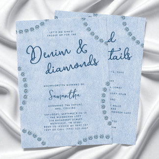 Denim and Diamonds Blå Western Bachelorette-fest Inbjudningar