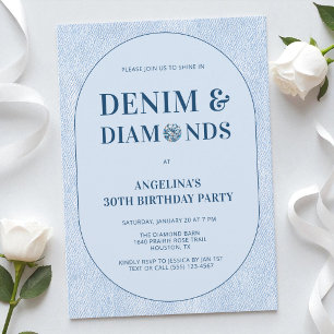 Denim and Diamonds Blåa Jeans 30-årsfest Inbjudningar