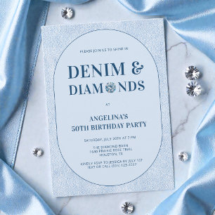 Denim and Diamonds Blåa Jeans 50-årsfest Inbjudningar
