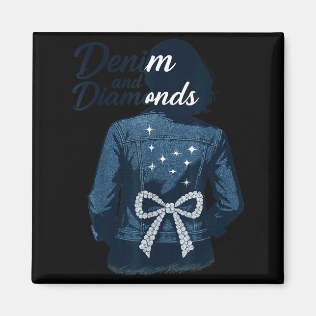 Denim And Diamonds Bow Ladies Girls Jeans Women  Magnet (Framsidan)