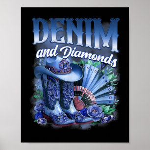 Denim And Diamonds Country Western Cowgirl Stövlar Poster