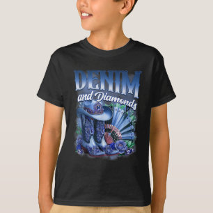 Denim And Diamonds Country Western Cowgirl Stövlar T Shirt