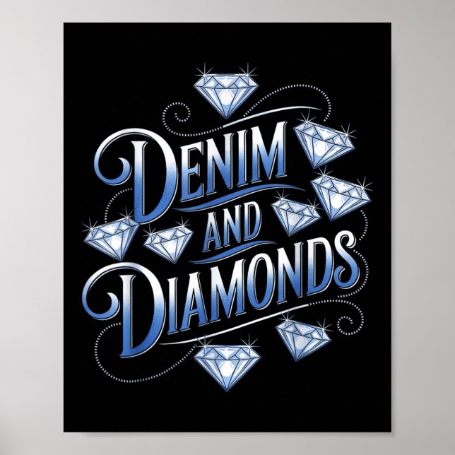 Denim and Diamonds Land Western Bachelorette Pa Poster (Framsidan)