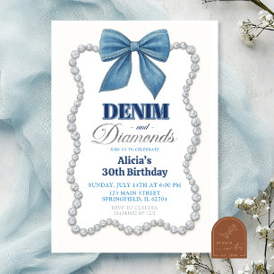 Denim and Diamonds Vuxen Birthday Inbjudningar
