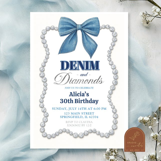 Denim and Diamonds Vuxen Birthday Inbjudningar (Skapare uppladdad)