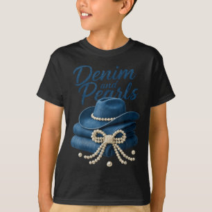 Denim and Pearls Outfit Women Western Cowgirl Rode T Shirt