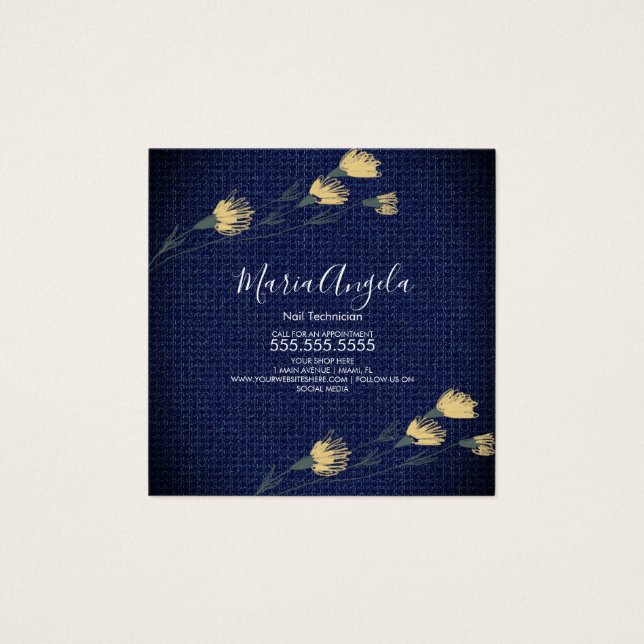 Denim and Vild Flowers Gult Blue Salon Fyrkantigt Visitkort (Framsida)