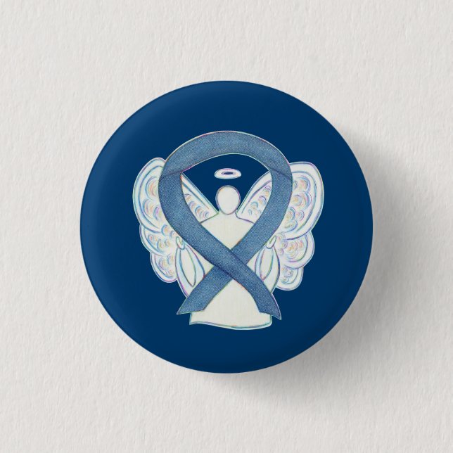 Denim Awareness Ribbon Angel Anpassningsbar Button Knapp (Framsida)