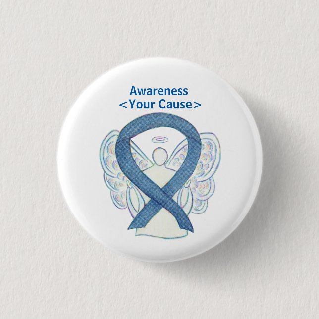 Denim Awareness Ribbon Angel Anpassningsbar Button Knapp (Framsida)