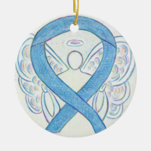 Denim Awareness Ribbon Angel Anpassningsbar Orname Julgransprydnad Keramik