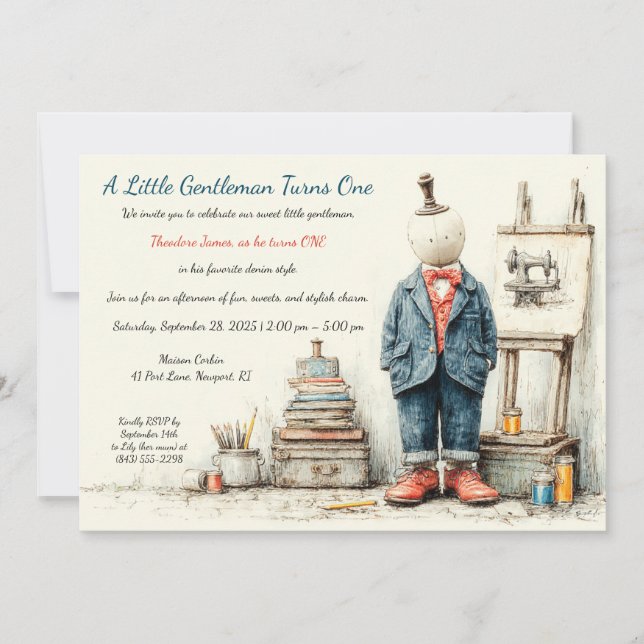 Denim Baby 1:a födelsedagen och Parfym Sketch Inbjudningar (Framsida)