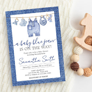 Denim Baby blue Jean Baby Shower Inbjudningar
