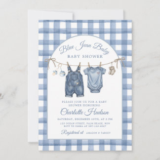 Denim Baby Shower Inbjudan, Pojke Blå Jean Tema Inbjudningar