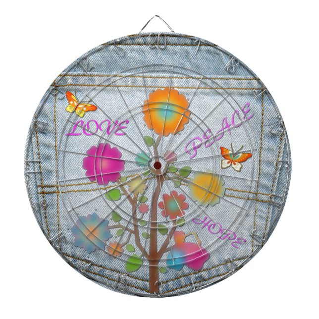 Denim Back Pocket Flowers Peace Kärlek Hope Darttavla (Framsidan)