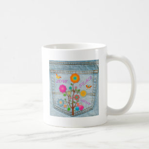 Denim Back Pocket Flowers Peace Kärlek Hope Kaffemugg