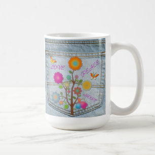Denim Back Pocket Flowers Peace Kärlek Hope Mugg
