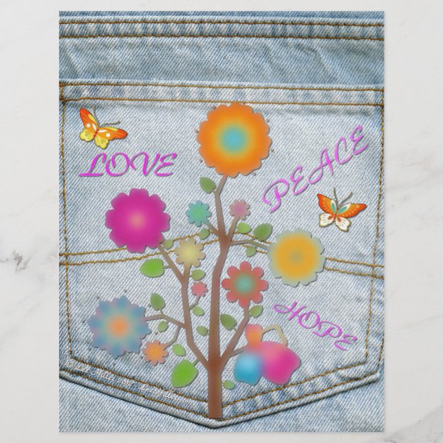 Denim Bakficka Blommor Fred Kärlek Hopp (Framsida)