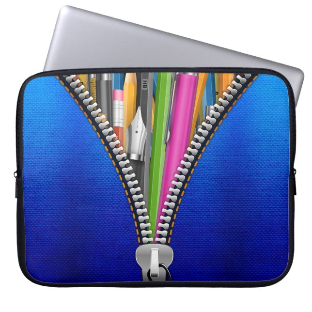 Denim bärbar dator med Zipper-grafik Laptop Fodral (Framsidan)