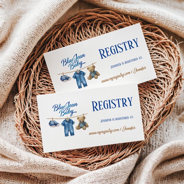 Denim Bear Blue Jean Baby Shower Register Register Tilläggskort (Skapare uppladdad)