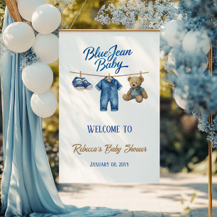 Denim Bear Boy Blue Jean Baby Shower Välkommen Poster