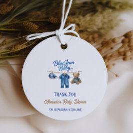 Denim Bear Clothesline Boy Blue Jean Baby Shower Gåvor Etiketter