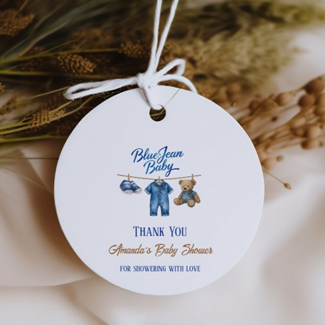 Denim Bear Clothesline Boy Blue Jean Baby Shower Gåvor Etiketter (Skapare uppladdad)