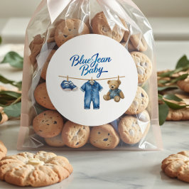 Denim Bear Clothesline Boy Blue Jean Baby Shower Runt Klistermärke