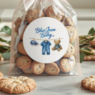 Denim Bear Clothesline Boy Blue Jean Baby Shower Runt Klistermärke