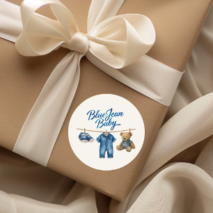 Denim Bear Clothesline Boy Blue Jean Baby Shower Runt Klistermärke