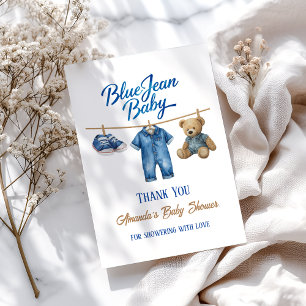 Denim Bear Clothesline Boy Blue Jean Baby Shower Tack Kort