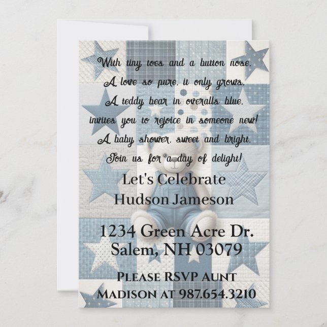 Denim Bear Invitation Inbjudningar (Framsida)