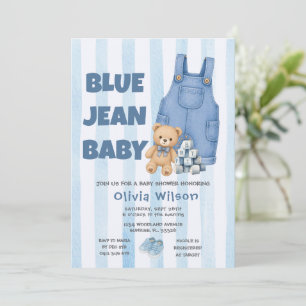 Denim Blå Jean Baby Shower Inbjudan
