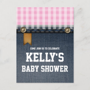 denim, blå jeans, cowboy, western baby shower inbjudan vykort
