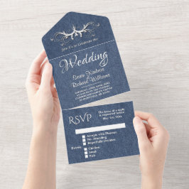 Denim Blå och Vit Tri-fold med Rsvp