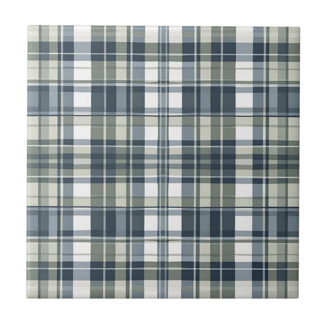 Denim Blå Salvia Grön Vit Kakelplatta (Framsidan)