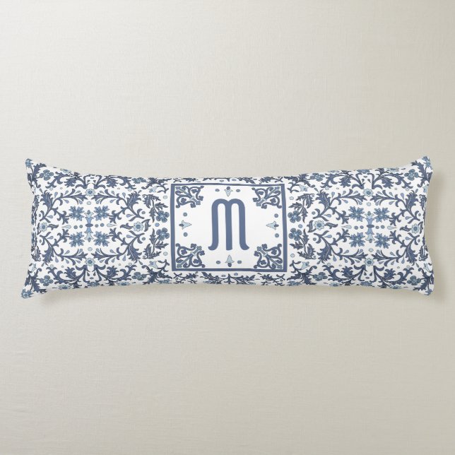 Denim Blå Utförlig Monogram Kroppskudde (Framsidan)