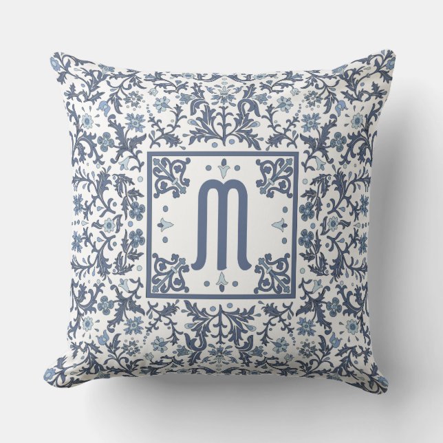 Denim Blå Utförlig Monogram Kudde (Framsida)