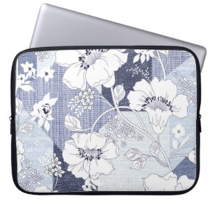 Denim-blommans lappverk, sömlös mönster. laptop fodral